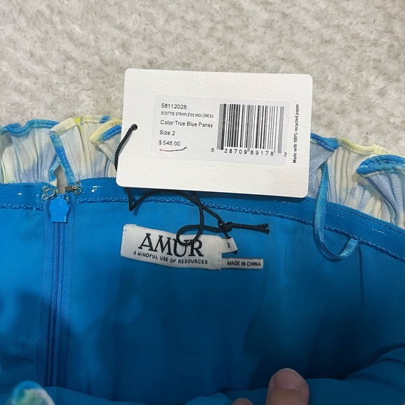 NWT AMUR Scottie Floral Pleated Strapless Midi Dress - True Blue Pansy - size 2 - Picture 5 of 9